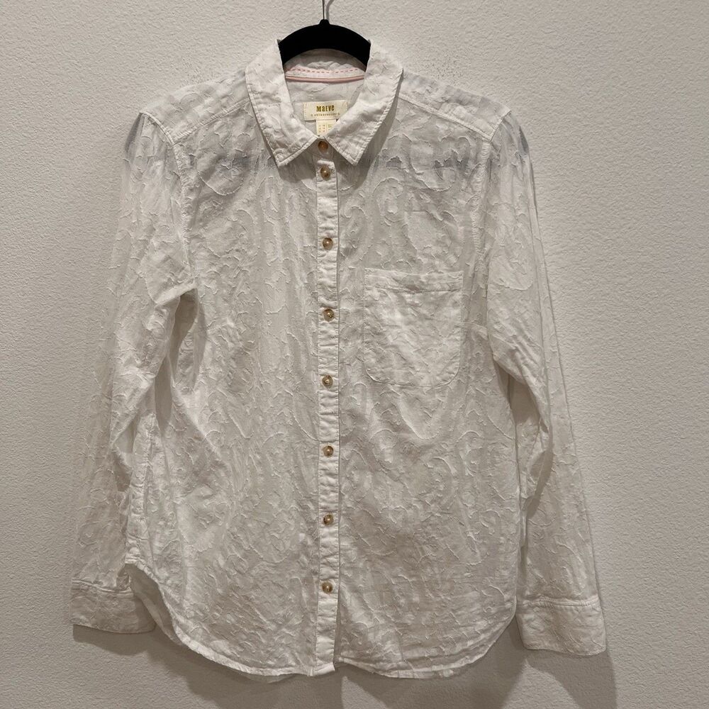 Maeve anthropologie Womens US 12 Button Down Shirt Long Sleeve White Textured